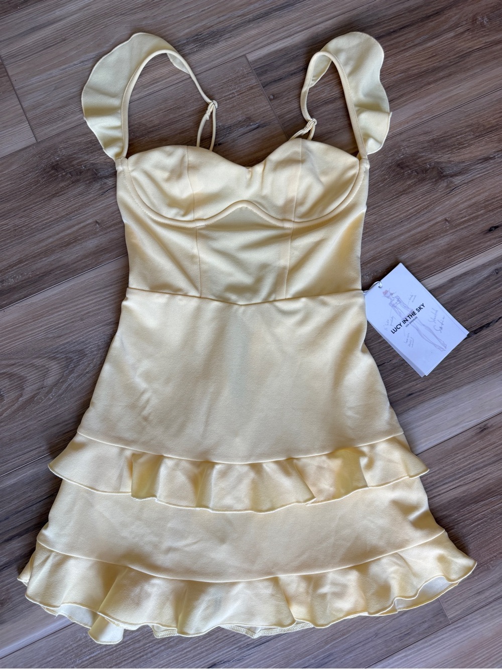 NWT Lucy In The Sky Yellow Homecoming Dress Ruffle Bodycon XS